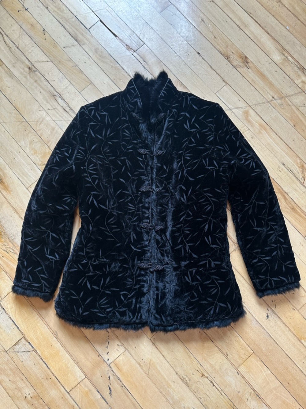 Women’s Black Embossed Velvet & Fur Jacket